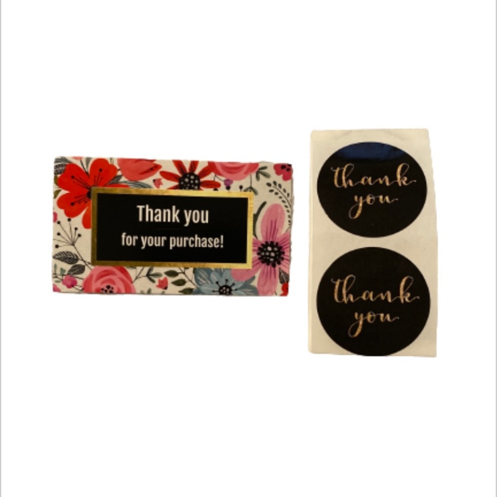 NEW 25 Floral Thank you for your purchase cards and 25 round Thank you stickers